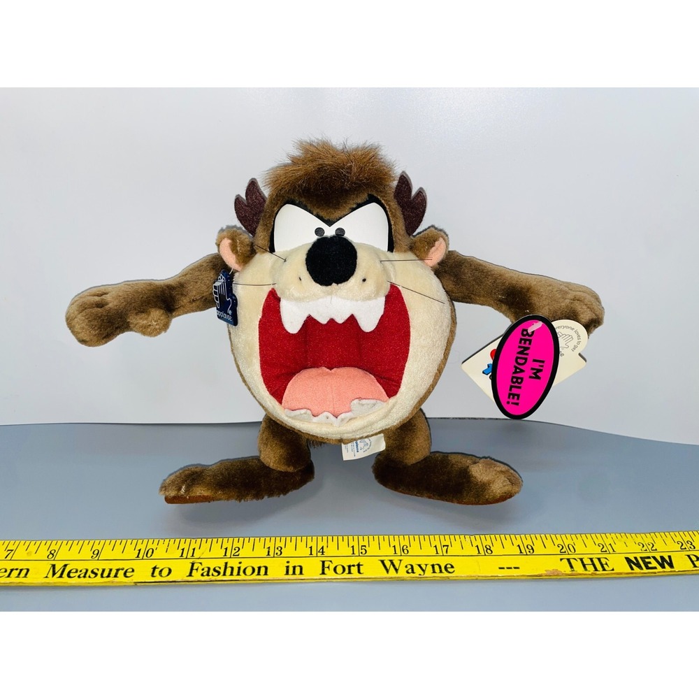 Taz Tasmanian Vintage Warner Bros Plush Bendable Stuffed Animal 12" New With Tag